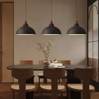 Pendant Lamp Scandinavian with Dome Shade and Wood Detail
