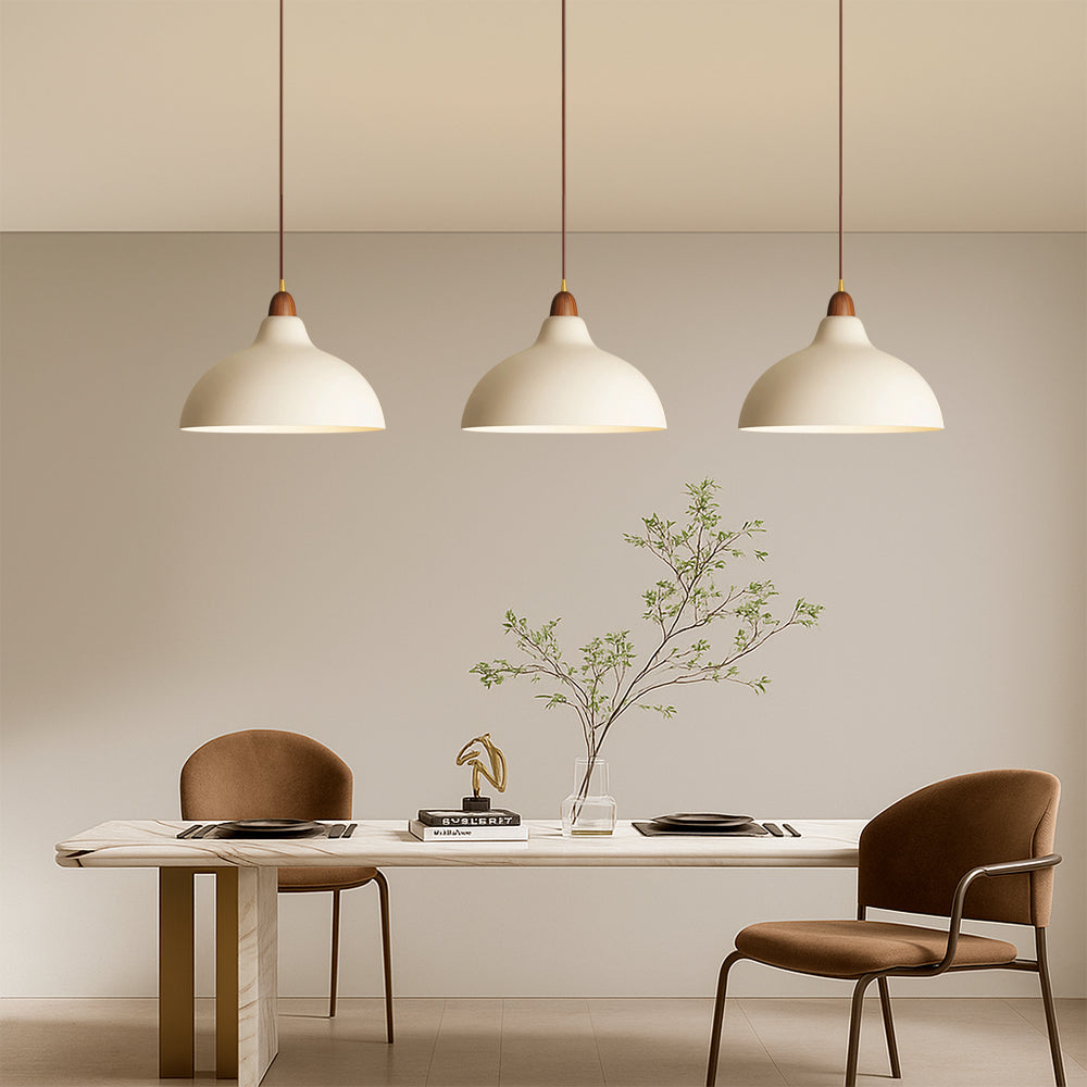 Pendant Lamp Scandinavian with Dome Shade and Wood Detail