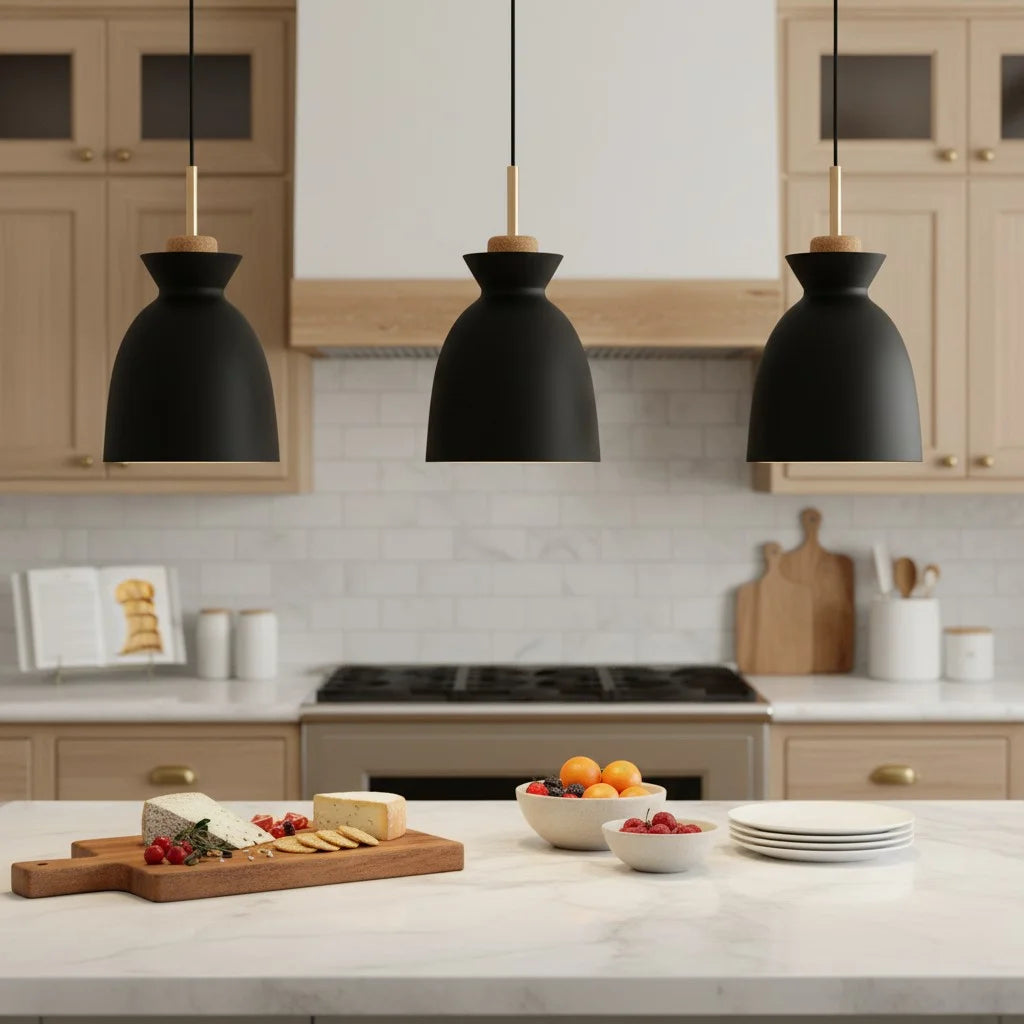 Pendant Lamp Scandinavian with Dome Shade and Wood Detail