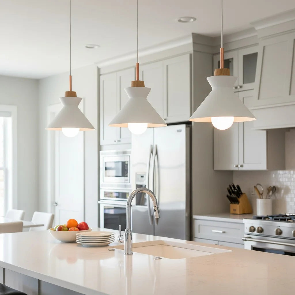 Pendant Lamp Scandinavian with Dome Shade and Wood Detail