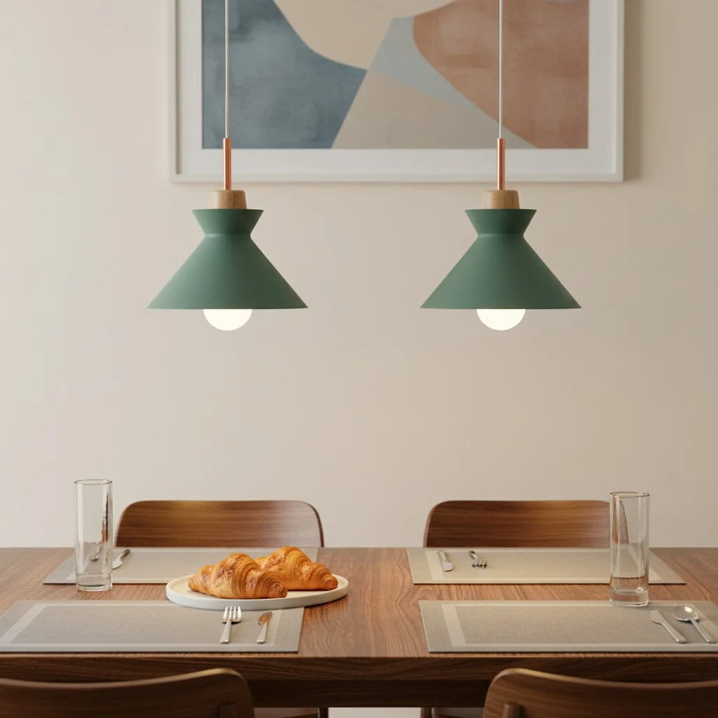 Pendant Lamp Scandinavian with Dome Shade and Wood Detail