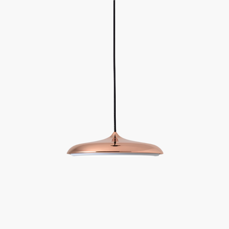Pendant Lamp Scandinavian with Flat Round Shade and Integrated LED