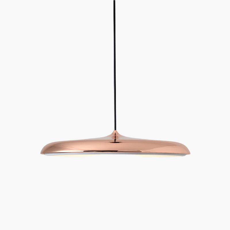 Pendant Lamp Scandinavian with Flat Round Shade and Integrated LED