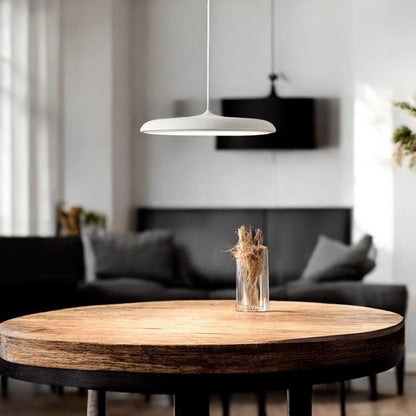 Pendant Lamp Scandinavian with Flat Round Shade and Integrated LED