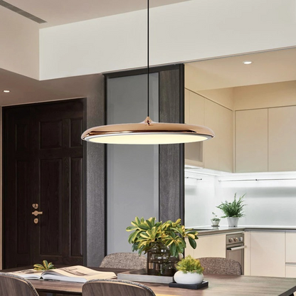 Pendant Lamp Scandinavian with Flat Round Shade and Integrated LED