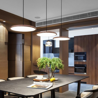 Pendant Lamp Scandinavian with Flat Round Shade and Integrated LED