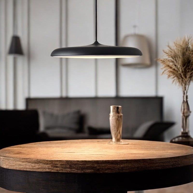 Pendant Lamp Scandinavian with Flat Round Shade and Integrated LED