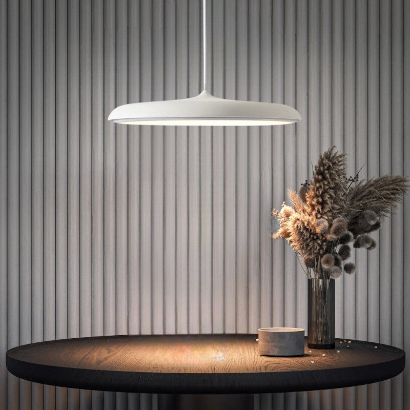 Pendant Lamp Scandinavian with Flat Round Shade and Integrated LED