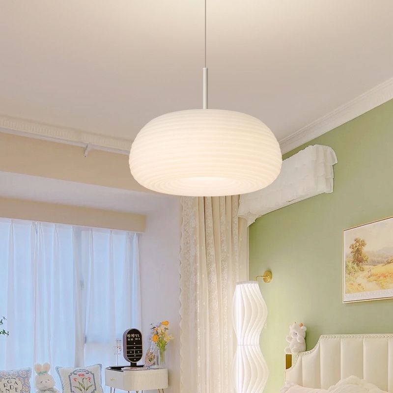 Pendant Lamp Scandinavian with Ribbed Oval Shade and Adjustable Cord