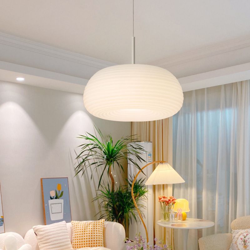 Pendant Lamp Scandinavian with Ribbed Oval Shade and Adjustable Cord