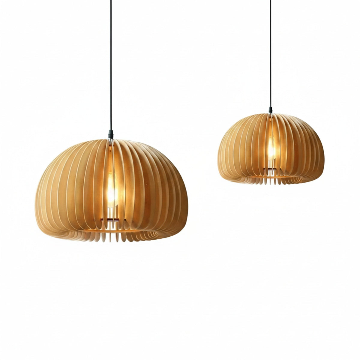 Pendant Lamp Scandinavian with Slatted Dome Wood Shade