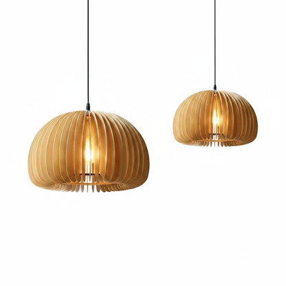 Pendant Lamp Scandinavian with Slatted Dome Wood Shade