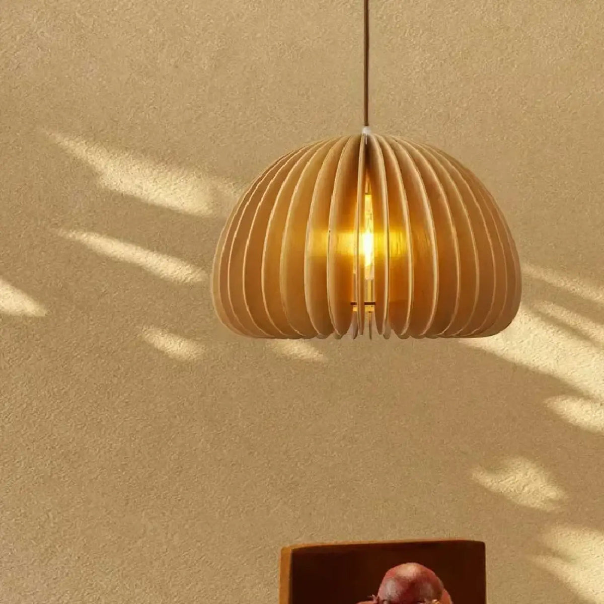 Pendant Lamp Scandinavian with Slatted Dome Wood Shade