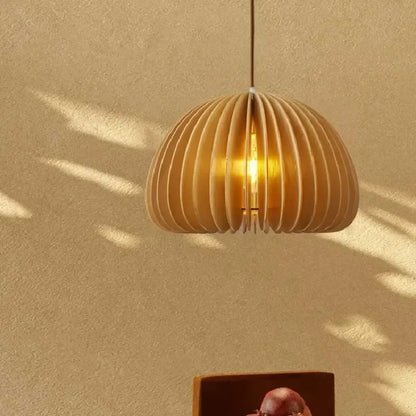Pendant Lamp Scandinavian with Slatted Dome Wood Shade