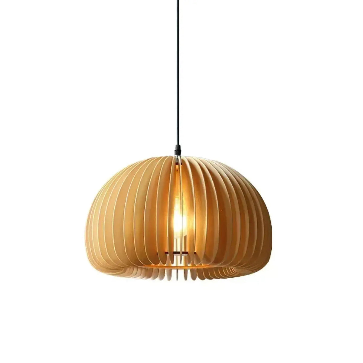 Pendant Lamp Scandinavian with Slatted Dome Wood Shade