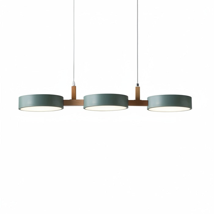 Pendant Lamp Scandinavian with Three Round Shades and Wood Detail