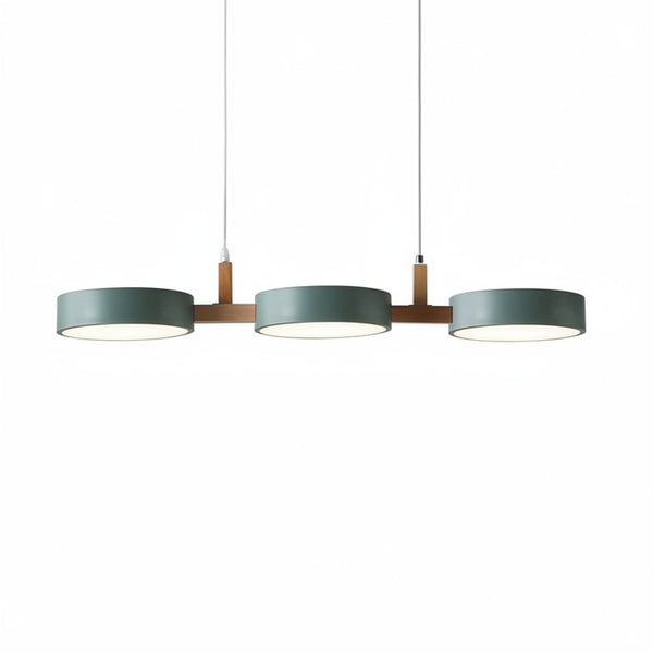 Pendant Lamp Scandinavian with Three Round Shades and Wood Detail