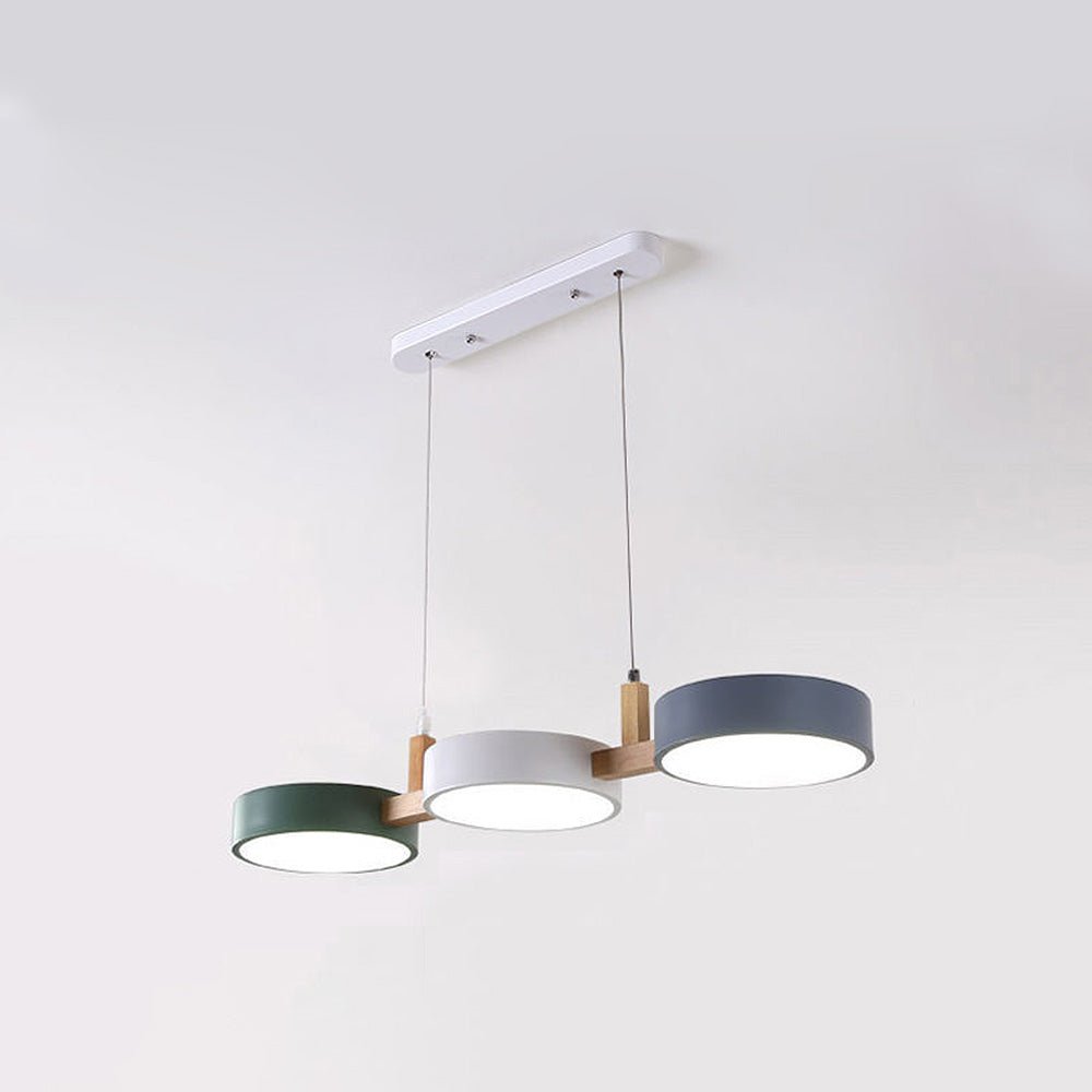 Pendant Lamp Scandinavian with Three Round Shades and Wood Detail