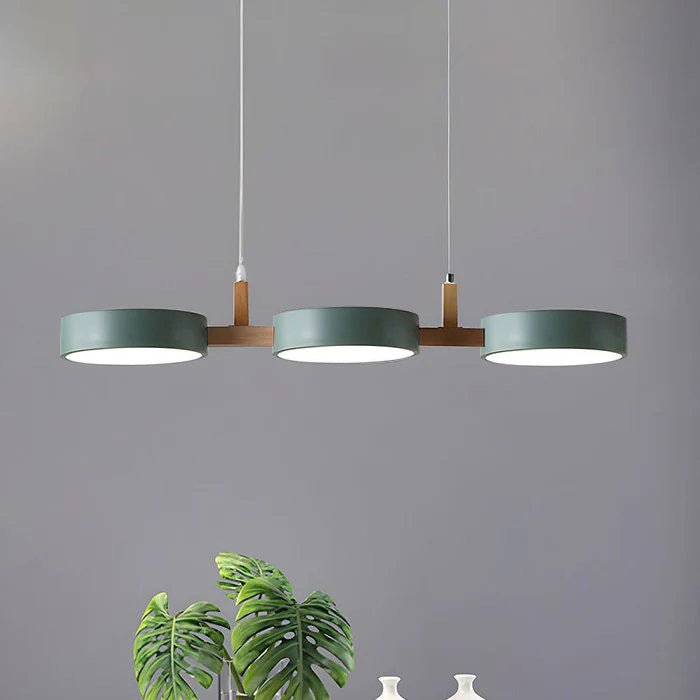 Pendant Lamp Scandinavian with Three Round Shades and Wood Detail