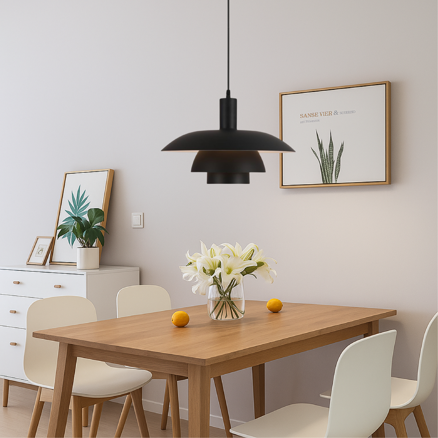 Pendant Lamp Scandinavian with Triple-Tiered Shade and Adjustable Height