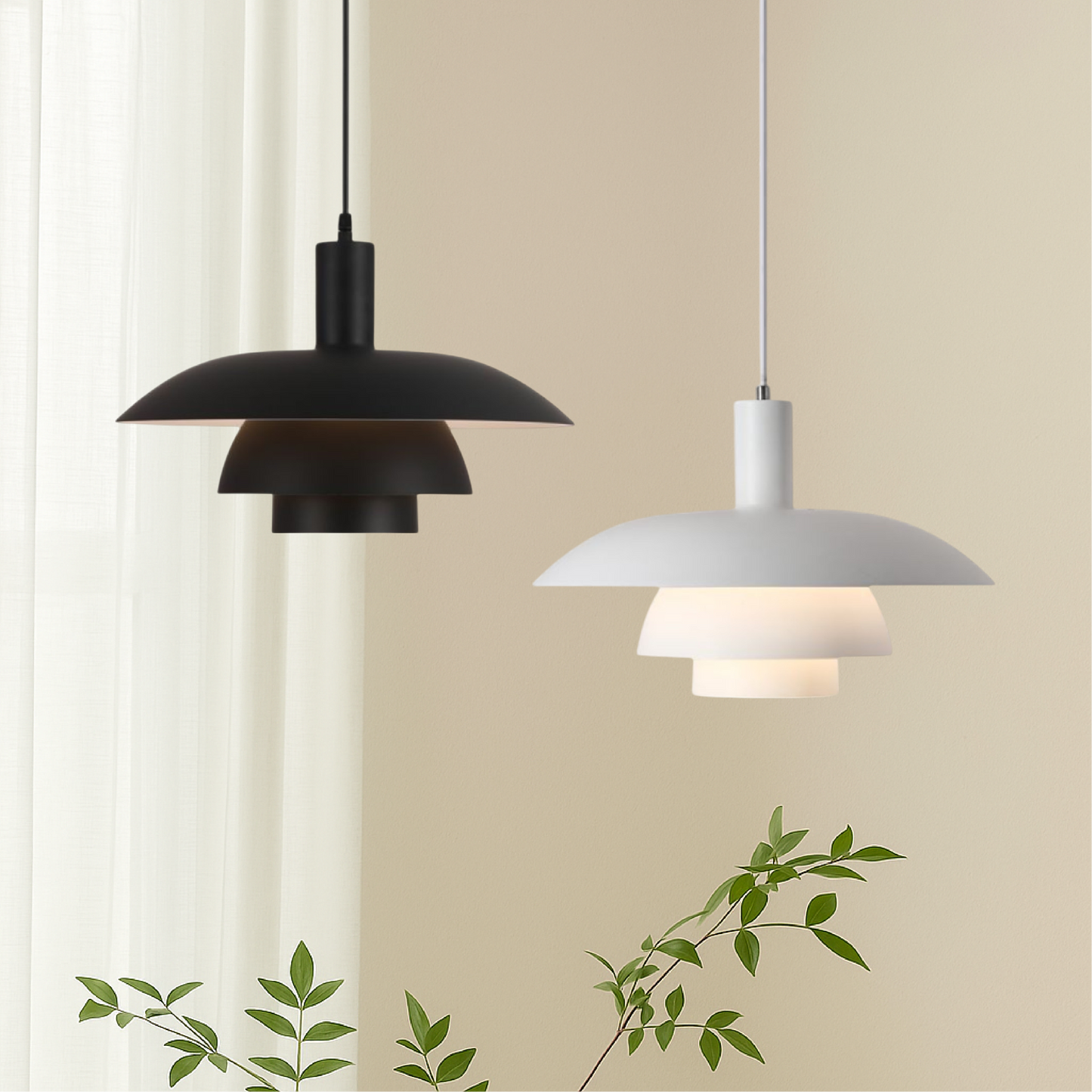 Pendant Lamp Scandinavian with Triple-Tiered Shade and Adjustable Height