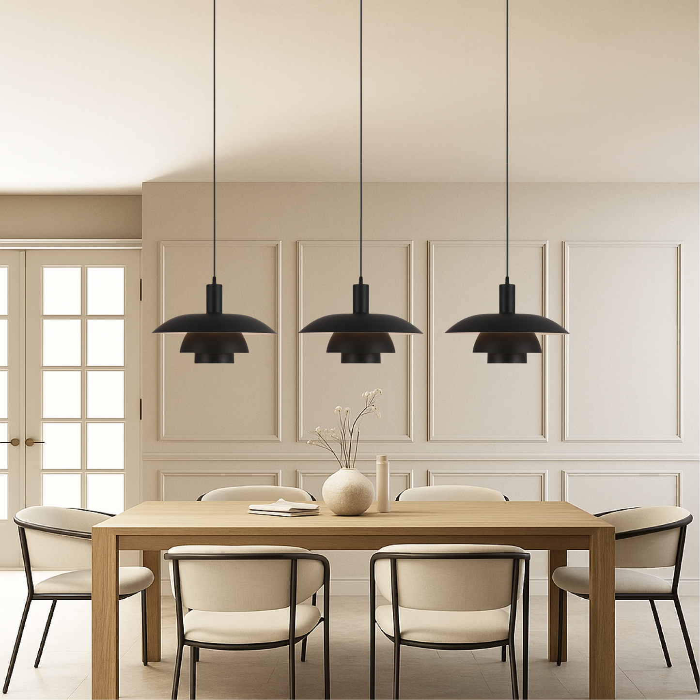 Pendant Lamp Scandinavian with Triple-Tiered Shade and Adjustable Height