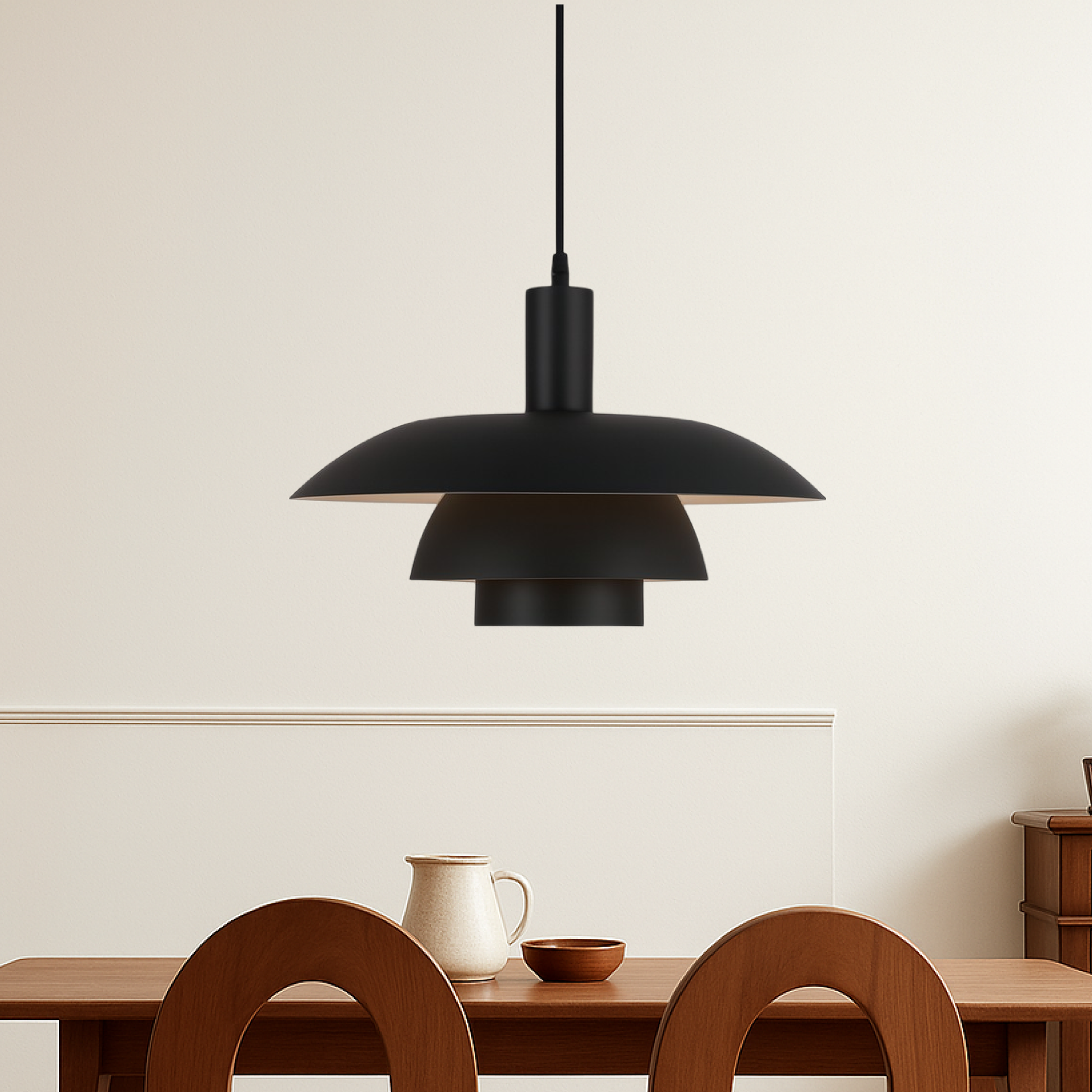 Pendant Lamp Scandinavian with Triple-Tiered Shade and Adjustable Height