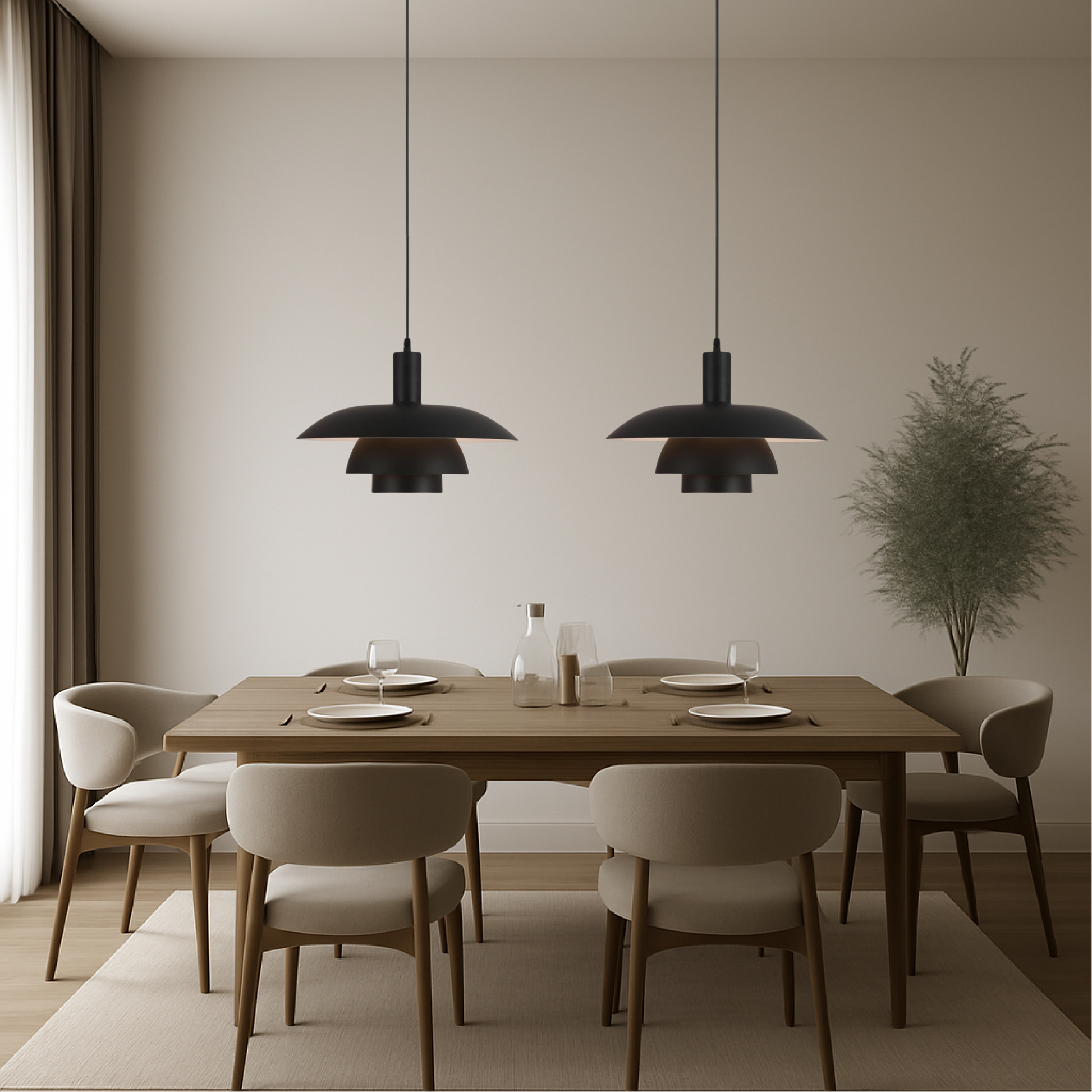 Pendant Lamp Scandinavian with Triple-Tiered Shade and Adjustable Height