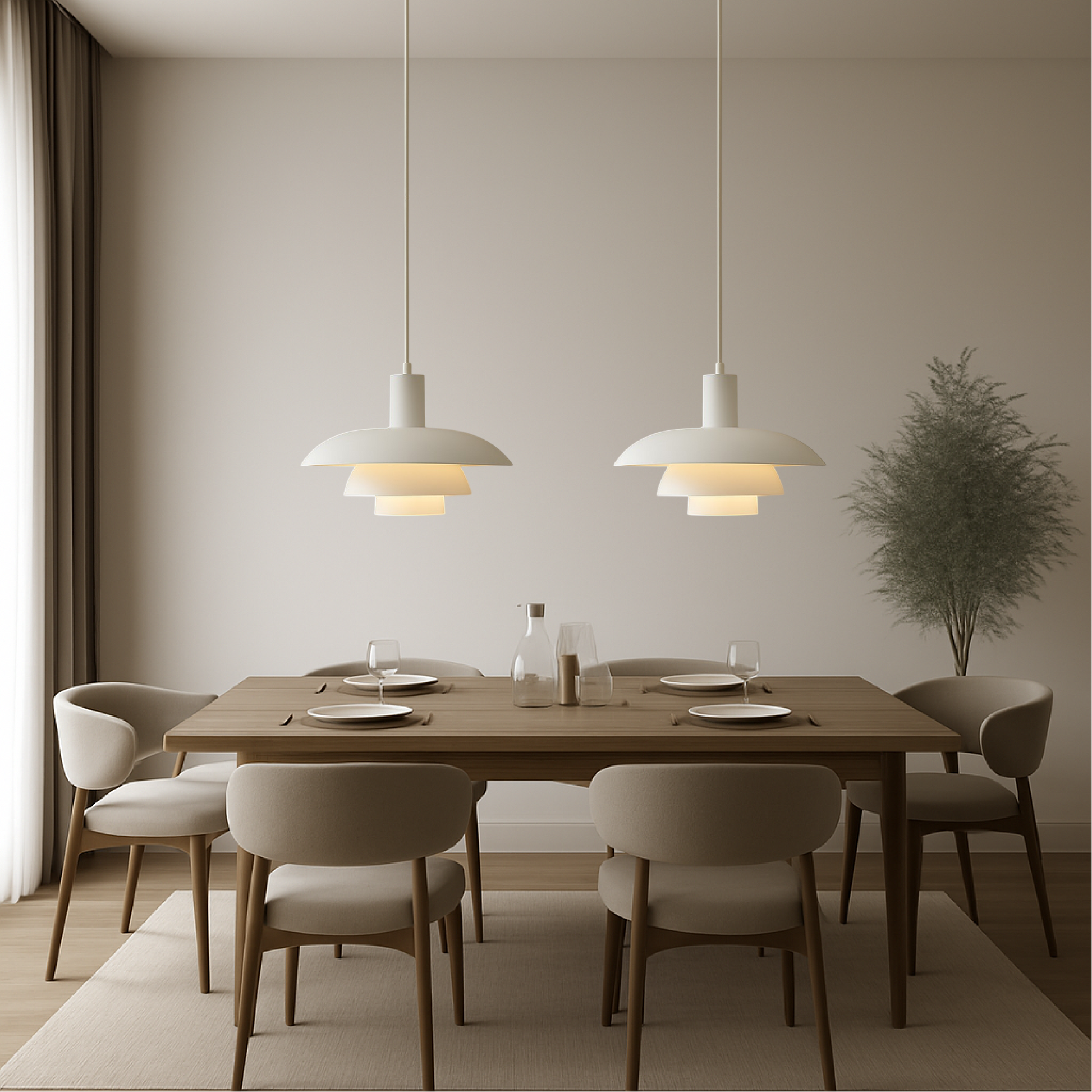 Pendant Lamp Scandinavian with Triple-Tiered Shade and Adjustable Height