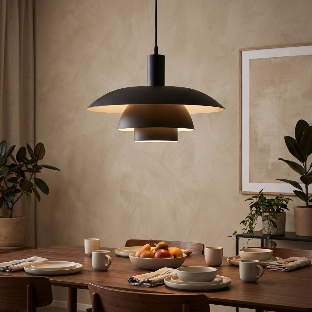 Pendant Lamp Scandinavian with Triple-Tiered Shade and Adjustable Height