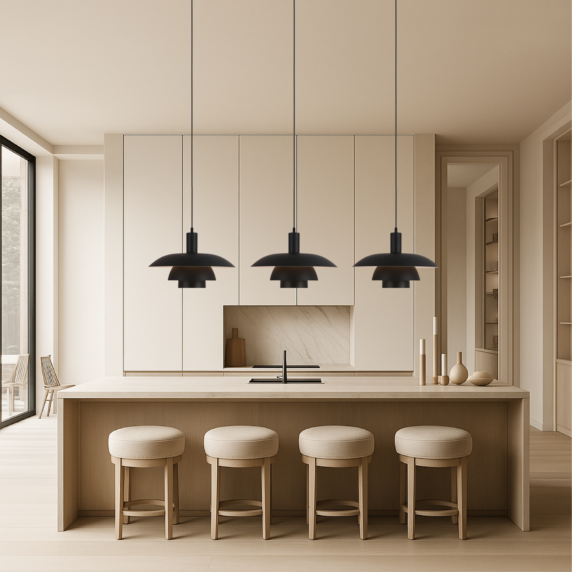 Pendant Lamp Scandinavian with Triple-Tiered Shade and Adjustable Height