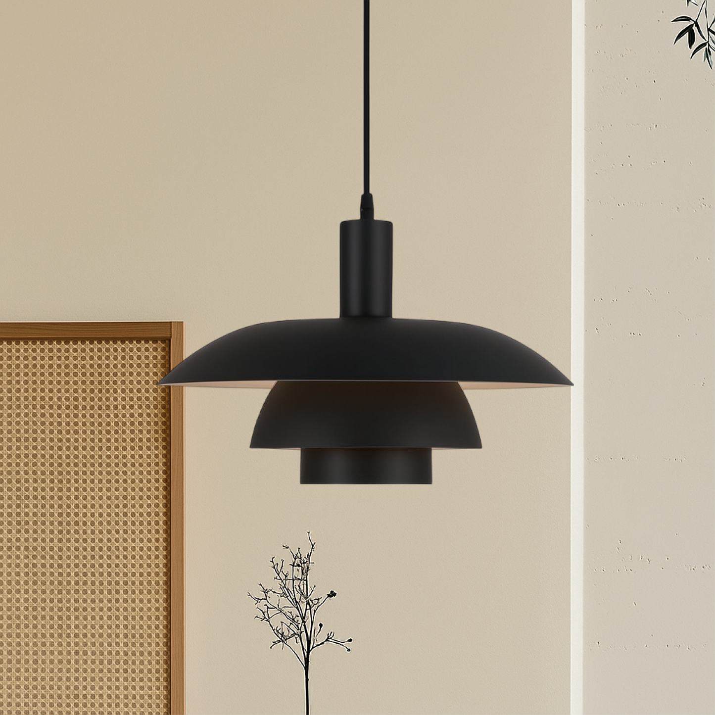 Pendant Lamp Scandinavian with Triple-Tiered Shade and Adjustable Height