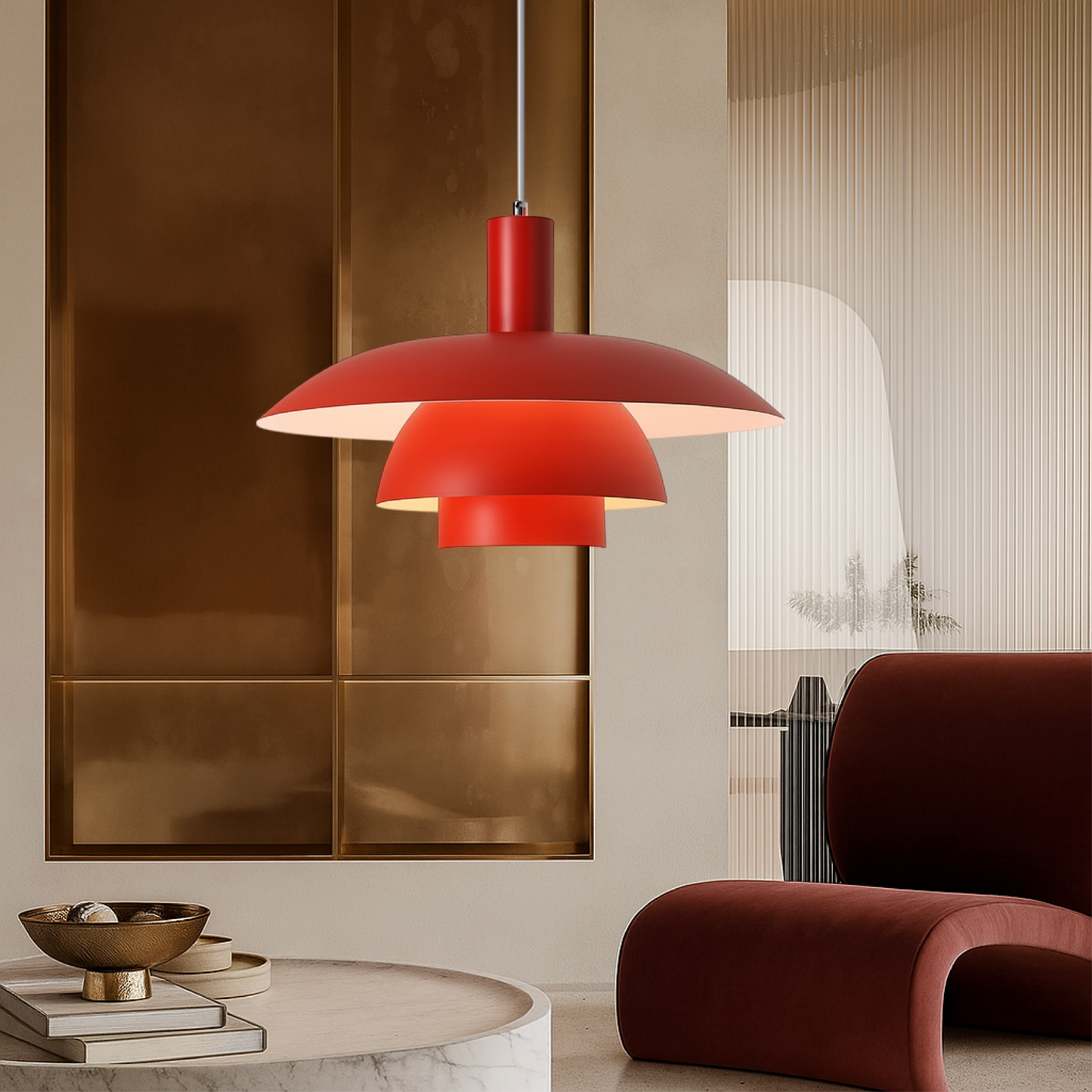 Pendant Lamp Scandinavian with Triple-Tiered Shade and Adjustable Height