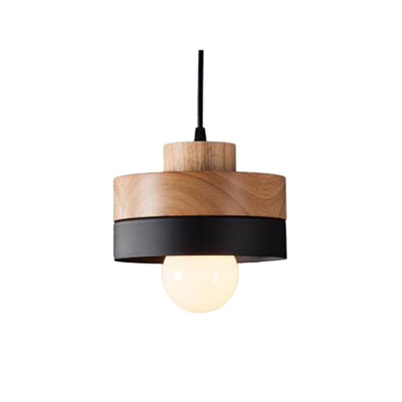 Pendant Lamp Scandinavian with Wood Shade and Metal Base, Round or Square