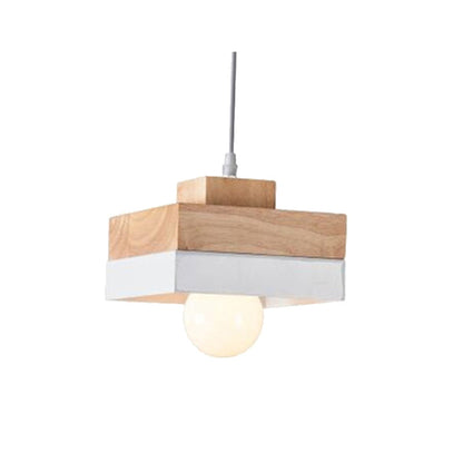 Pendant Lamp Scandinavian with Wood Shade and Metal Base, Round or Square