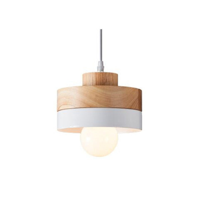 Pendant Lamp Scandinavian with Wood Shade and Metal Base, Round or Square