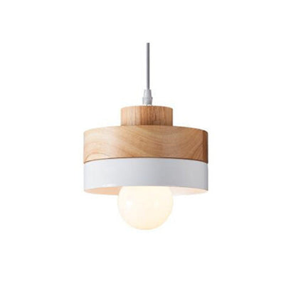 Pendant Lamp Scandinavian with Wood Shade and Metal Base, Round or Square
