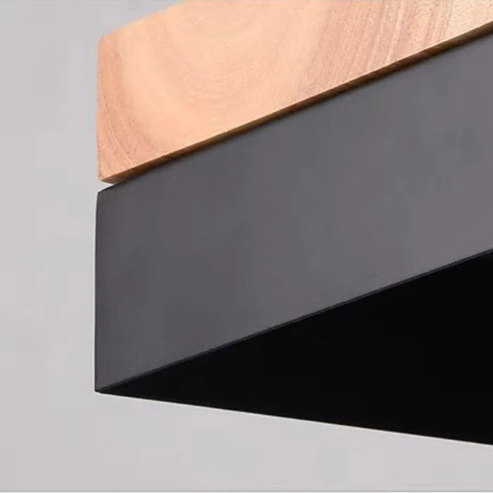 Pendant Lamp Scandinavian with Wood Shade and Metal Base, Round or Square