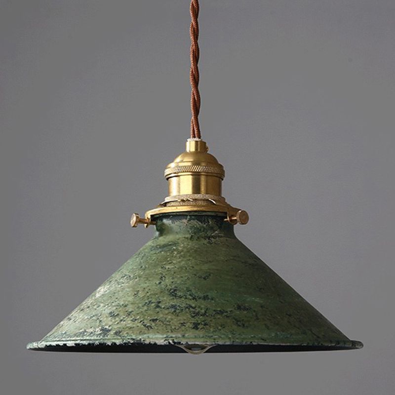 Pendant Lamp Vintage Industrial with Aged Patina Finish and Brass Socket