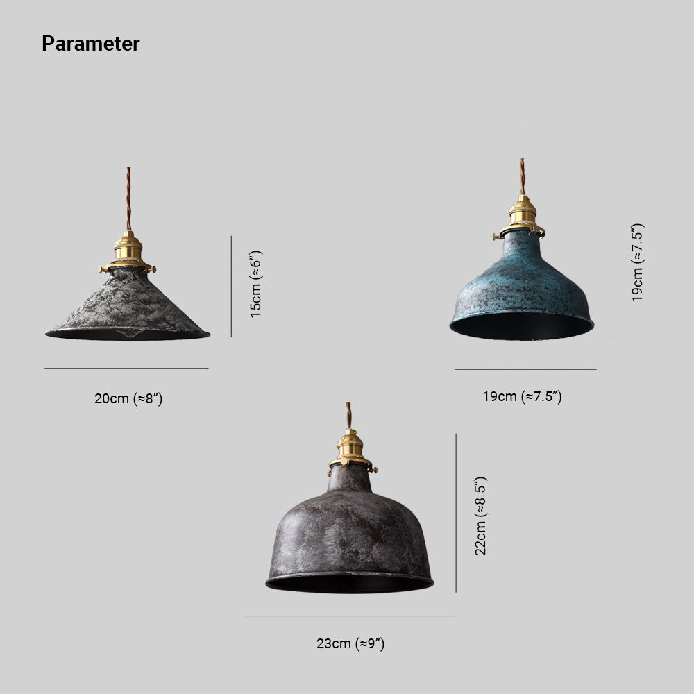 Pendant Lamp Vintage Industrial with Aged Patina Finish and Brass Socket
