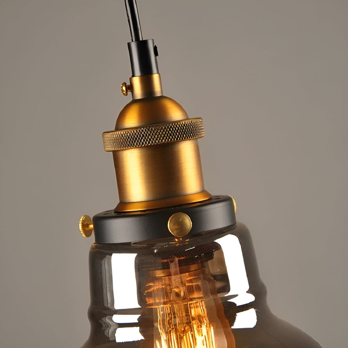 Pendant Lamp Vintage Industrial with Smoked Glass Shade and E27 Fitting
