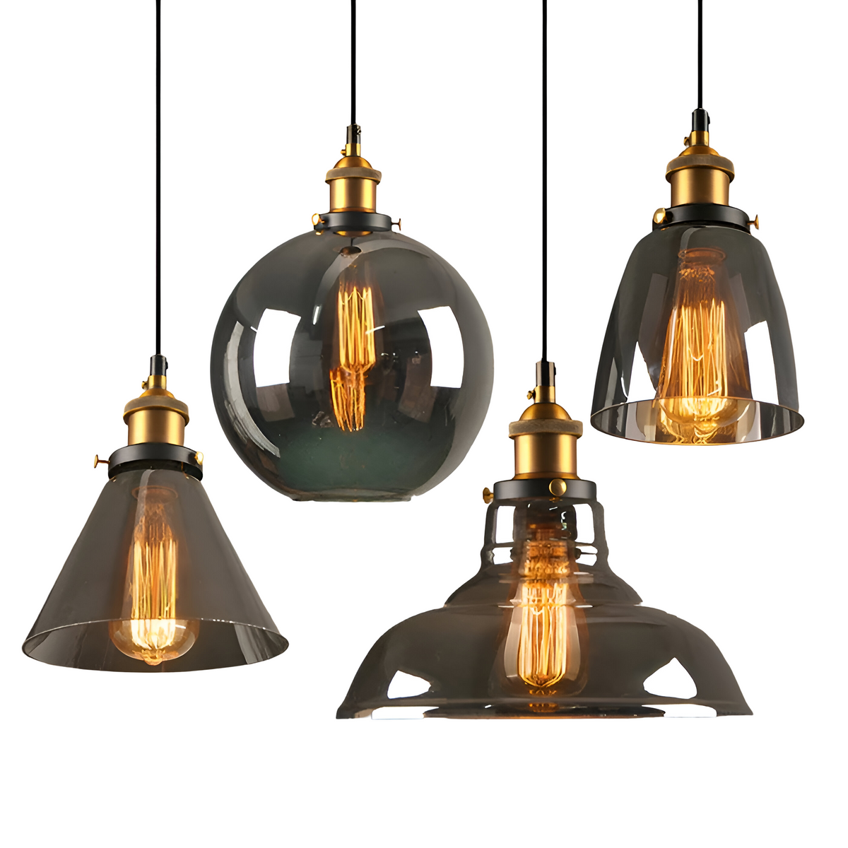 Pendant Lamp Vintage Industrial with Smoked Glass Shade and E27 Fitting