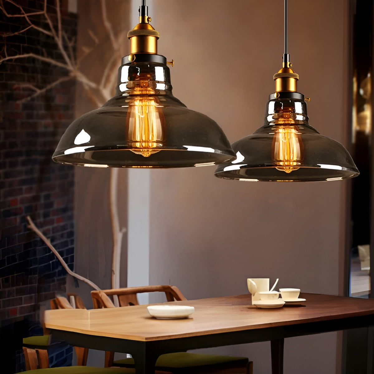 Pendant Lamp Vintage Industrial with Smoked Glass Shade and E27 Fitting