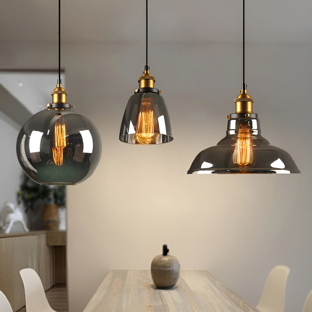 Pendant Lamp Vintage Industrial with Smoked Glass Shade and E27 Fitting
