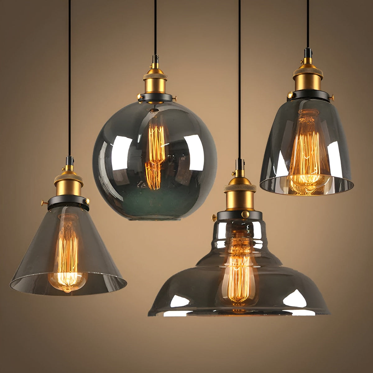Pendant Lamp Vintage Industrial with Smoked Glass Shade and E27 Fitting