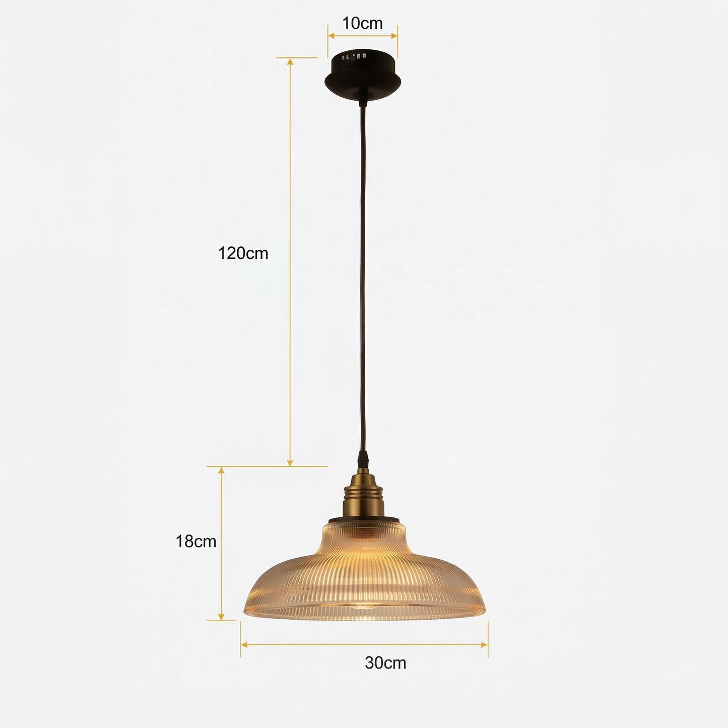 Pendant Lamp Vintage Style with Ribbed Glass Shade and Brass Fitting