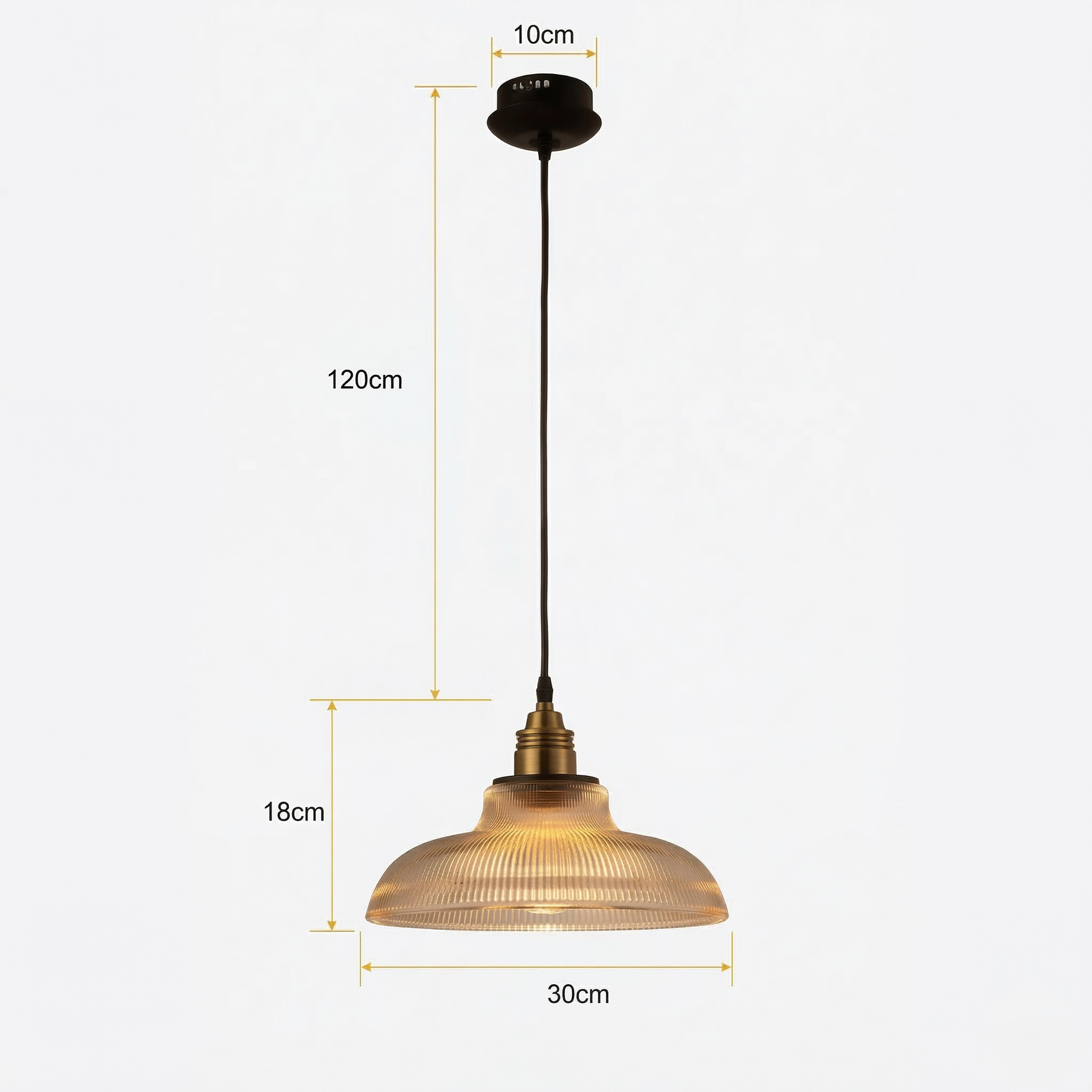 Pendant Lamp Vintage Style with Ribbed Glass Shade and Brass Fitting