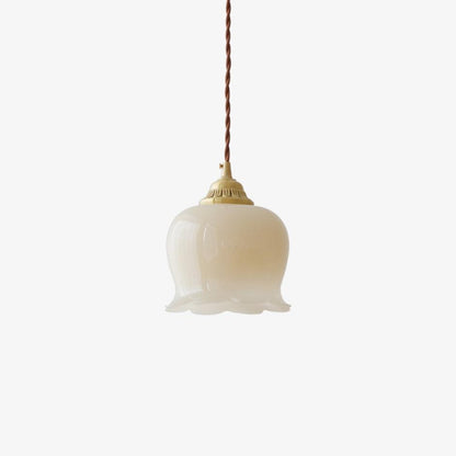 Pendant Lamp Vintage with Flower-Shaped Glass Shade and Brass Fitting