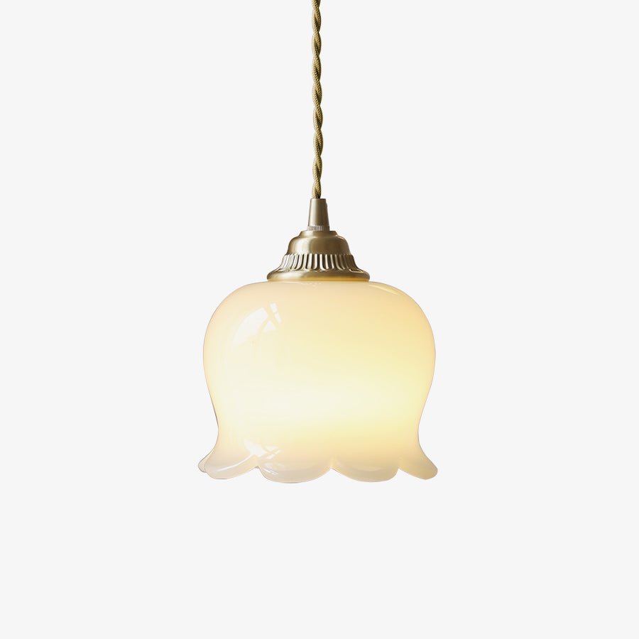 Pendant Lamp Vintage with Flower-Shaped Glass Shade and Brass Fitting