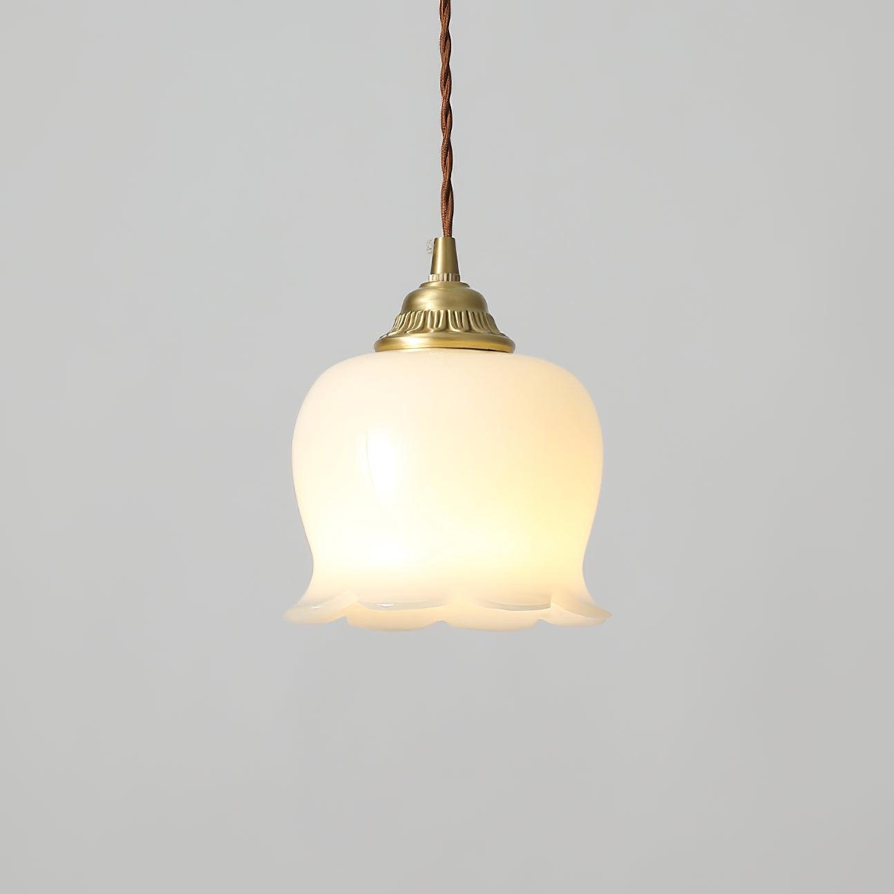 Pendant Lamp Vintage with Flower-Shaped Glass Shade and Brass Fitting